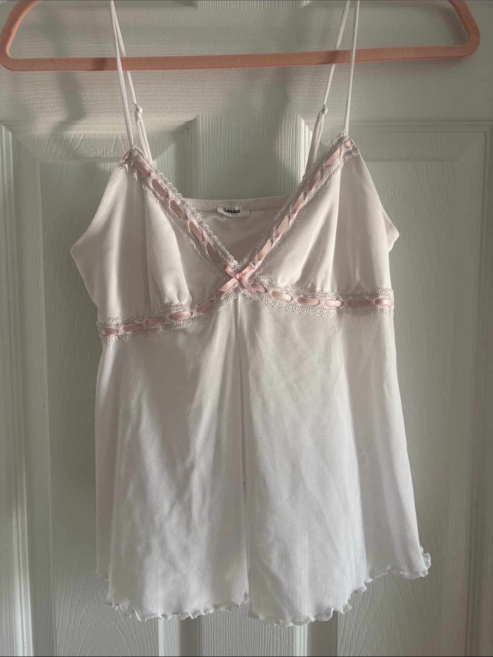 GARAGE White & Blush Lace Trim Camisole